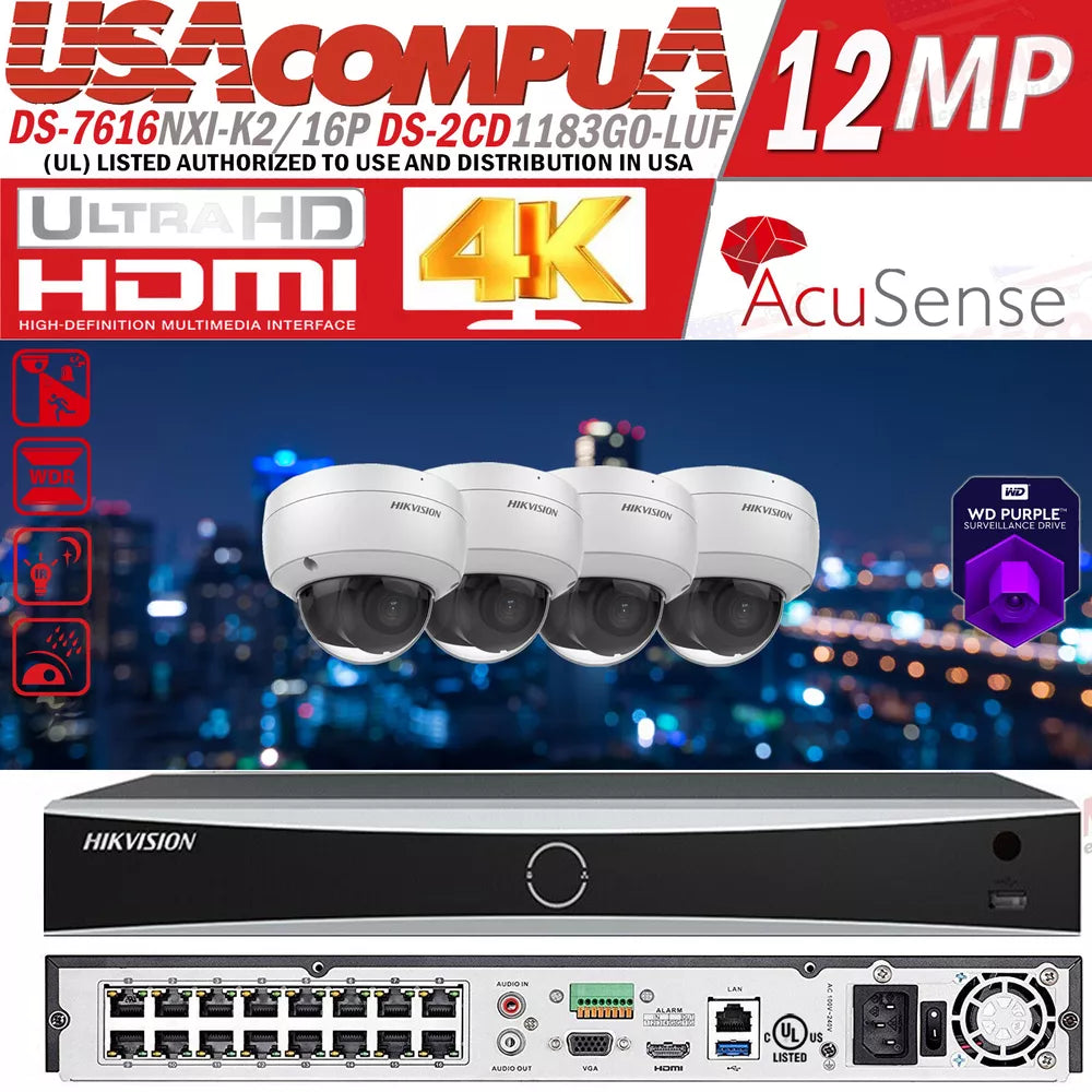 Hikvision 12MP NVR 16CH IP Camera system DS-2CD1183G0-IUF 2 AXIS 8MP W/Audio Lo