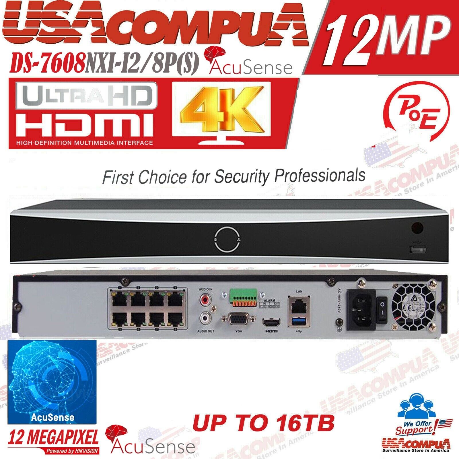 HIKVISION DS-7608NXI-I2/8P/S NVR 12MP 8CH POE AcuSense Network Video Recorder