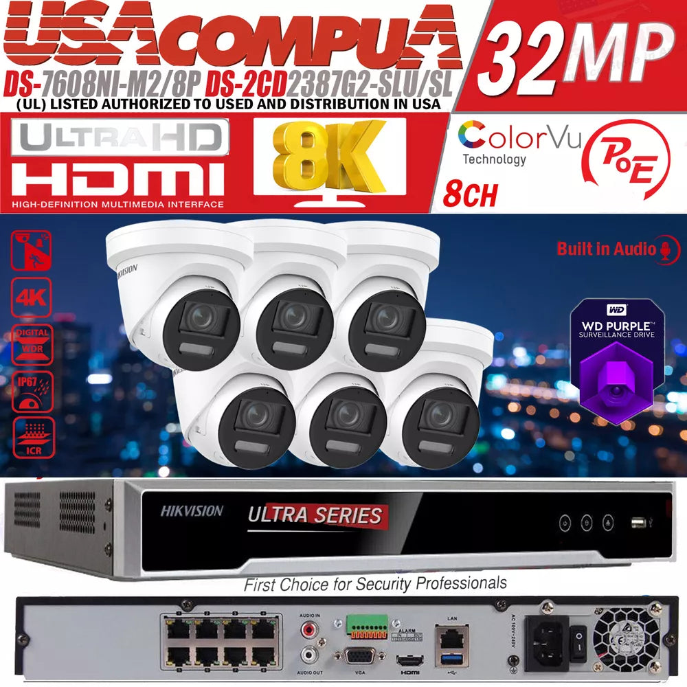 Hikvision 8 Channel 8K Ultra ColorVu Security Camera System 2-Way Audio 2.8m Lo