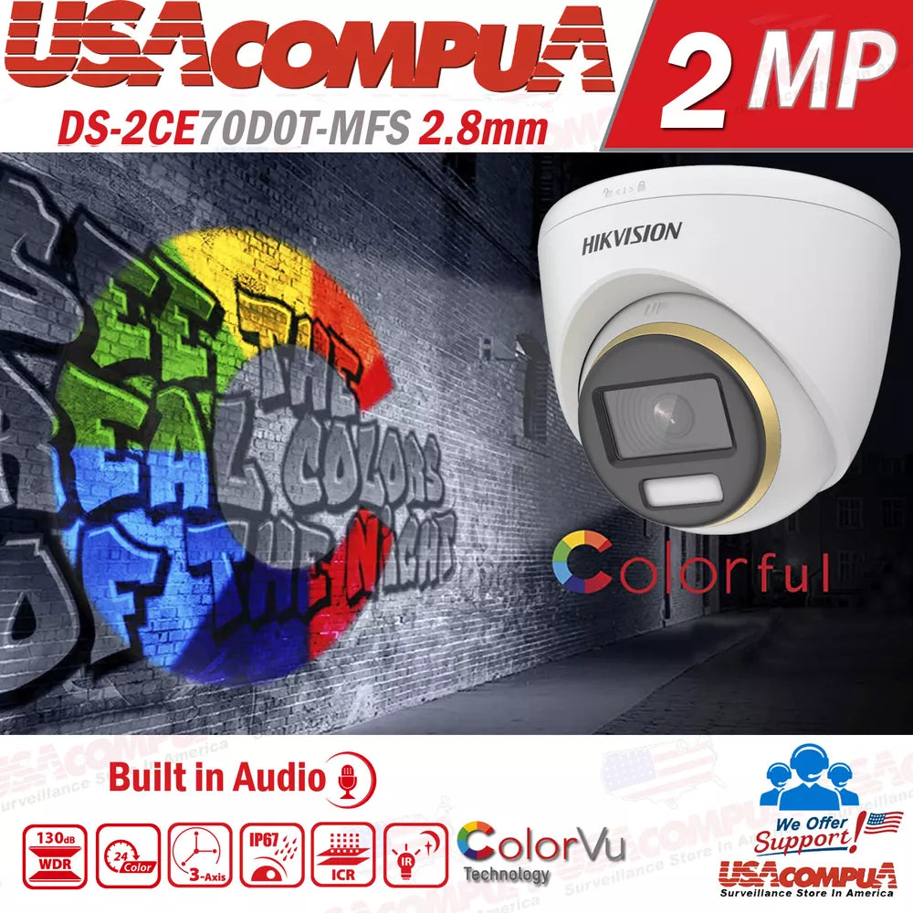 HIKVISION 4K Security Camera System CCTV Kit 2MP 8CH Turbo ColorVu 1080P W/Audi