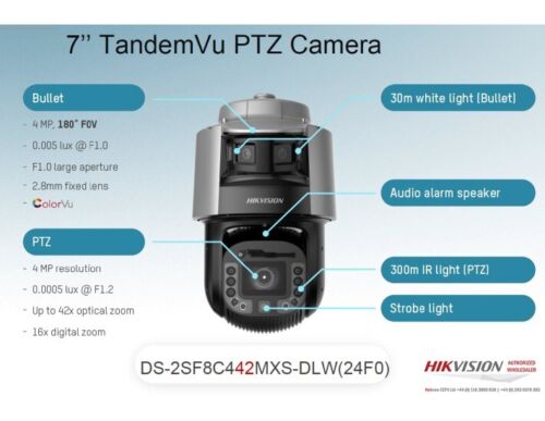 DS-2SF8C442MXS-DLW/26 TandemVu PTZ Camera with 42x Zoom, Panoramic View, IP67