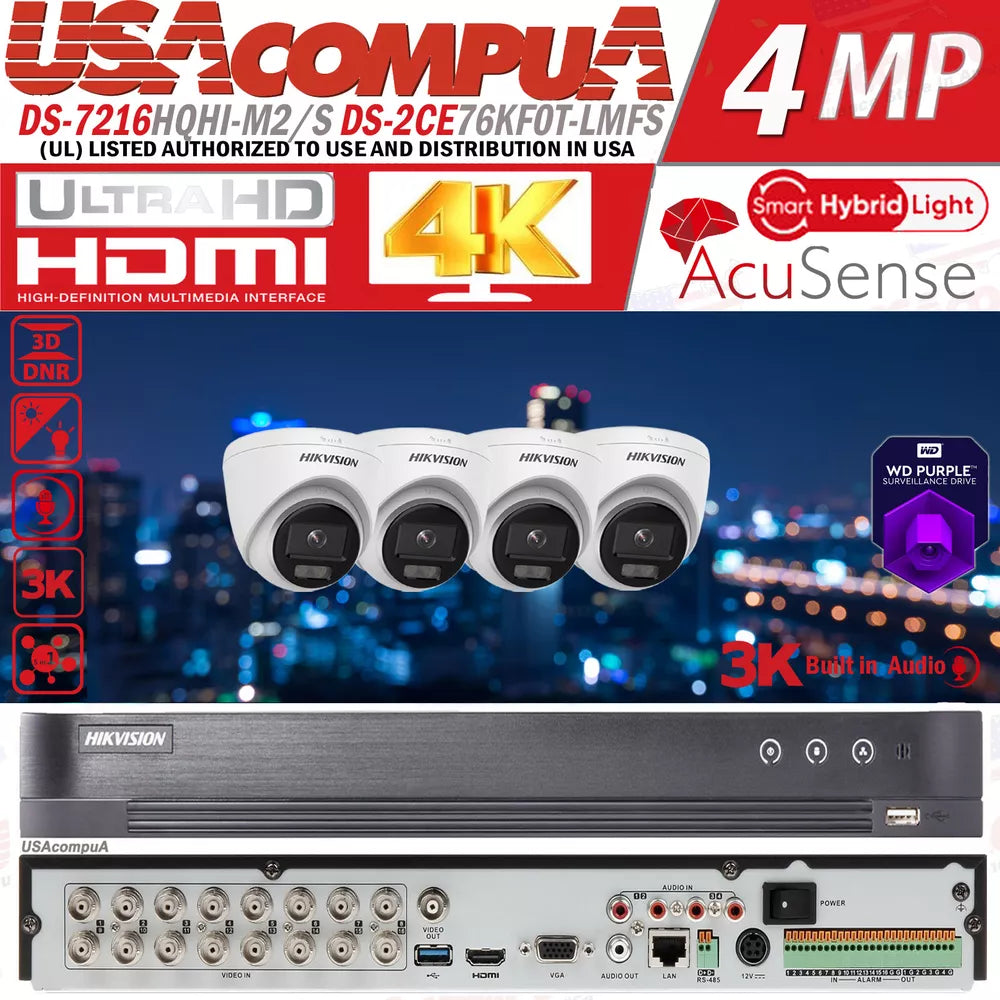 Hikvision 8Mp 16Ch Cctv Camera System Ds-7216Hqhi-M2/S 3K Smart Dual Light Lot