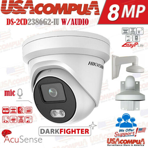 Hikvision DS-2CD2386G2-IU 8MP AcuSense Turret Network Camera with Mic PoE IP67 4K UHD