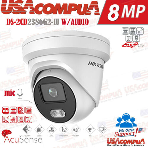 Hikvision DS-2CD2386G2-IU 8MP AcuSense Turret Network Camera with Mic PoE IP67 4K UHD