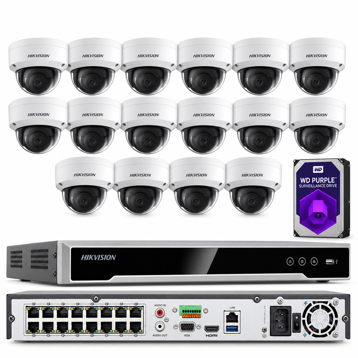 Sistemas de cámara IP Hikvision 4K 16CH 16 PoE Domo IR 8MP DS-2CD2185FWD-I LOTE