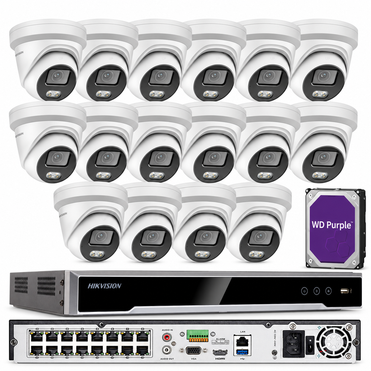 Hikvision 4K 16CH 4MP 16 POE Security IP Camera System ColorVu W/Audio NVR Lot
