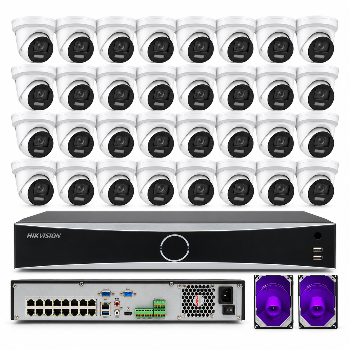 Hikvision 32Ch 16Poe Nvr 8Mp Ds-2Cd2387G2-Lsu/Sl Ip Camera System Colorvu Lot