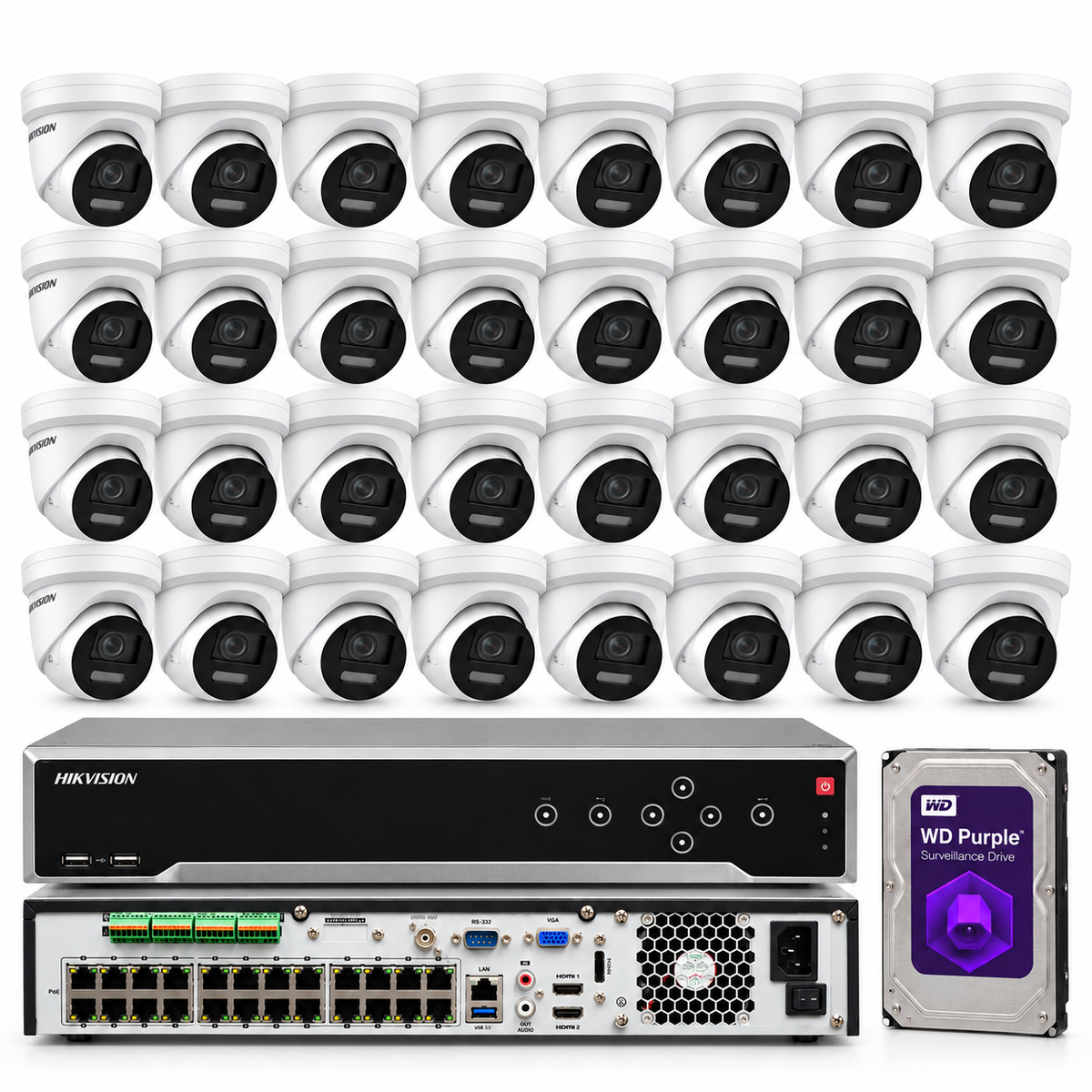 Hikvision 4K 32Ch 12Mp Cctv Ip Security Camera 24 Poe Turret Colorvu 2 Way Audi
