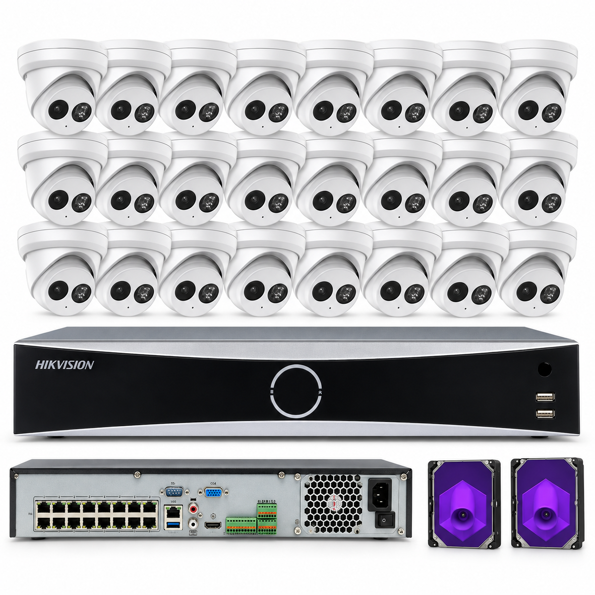 Hikvision 32CH 16POE NVR 4K 8MP Cámara de seguridad IP tipo torreta Sistema DarkFighter Lo