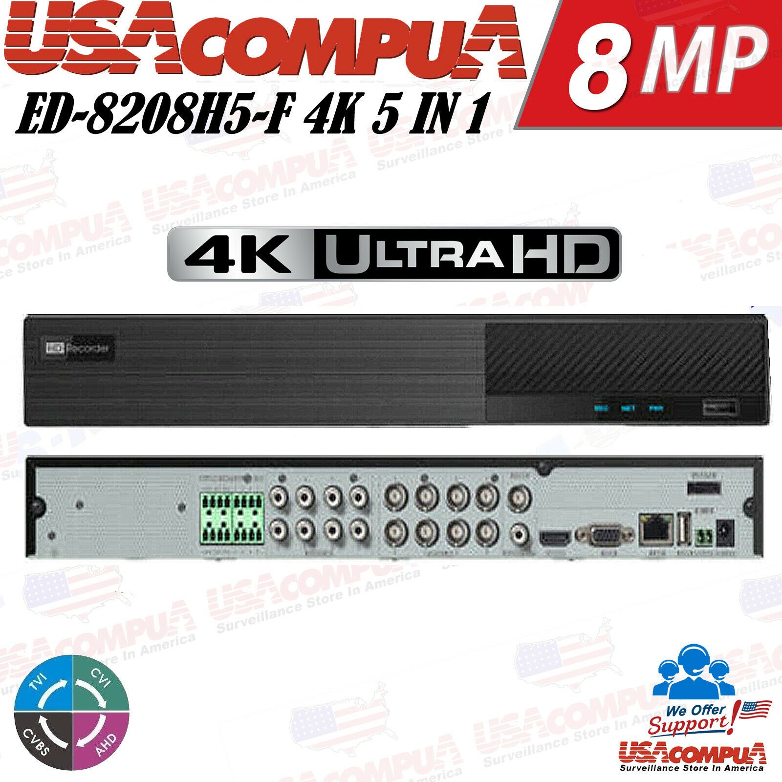 ED8208H5-FN2 8-Channel Hybrid DVR with 4K Output and Dual SATA Storage