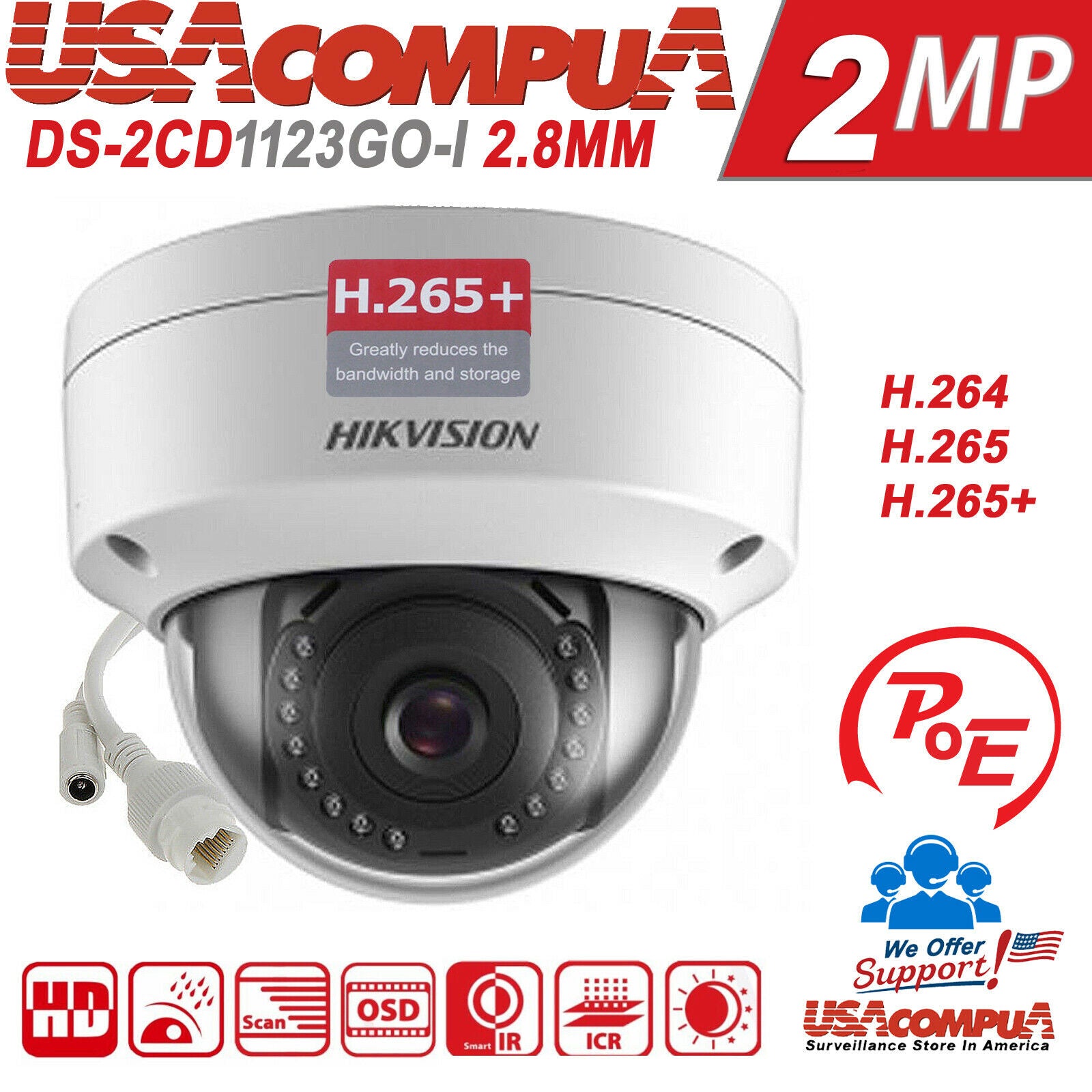 Hikvision 2MP 16CH 4K NVR System DS-2CD1123G0-I & DS-7616NI-Q2 KIT/LOT