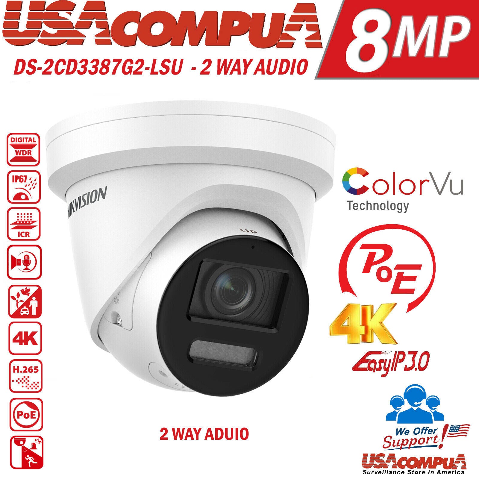 Hikvision 4K 8CH Security Camera System 12MP 8 POE ColorVu 2 Way Audio G2 Lot