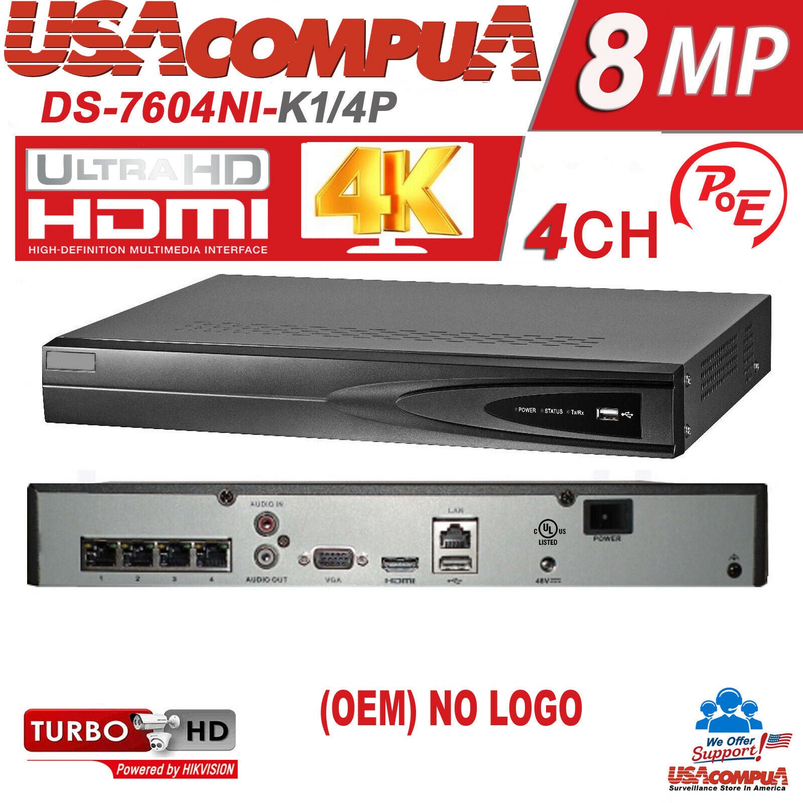Hikvision 4CH 4K 4PoE Mic ColorVu 4MP Security Camera System IP 2.8mm Lot