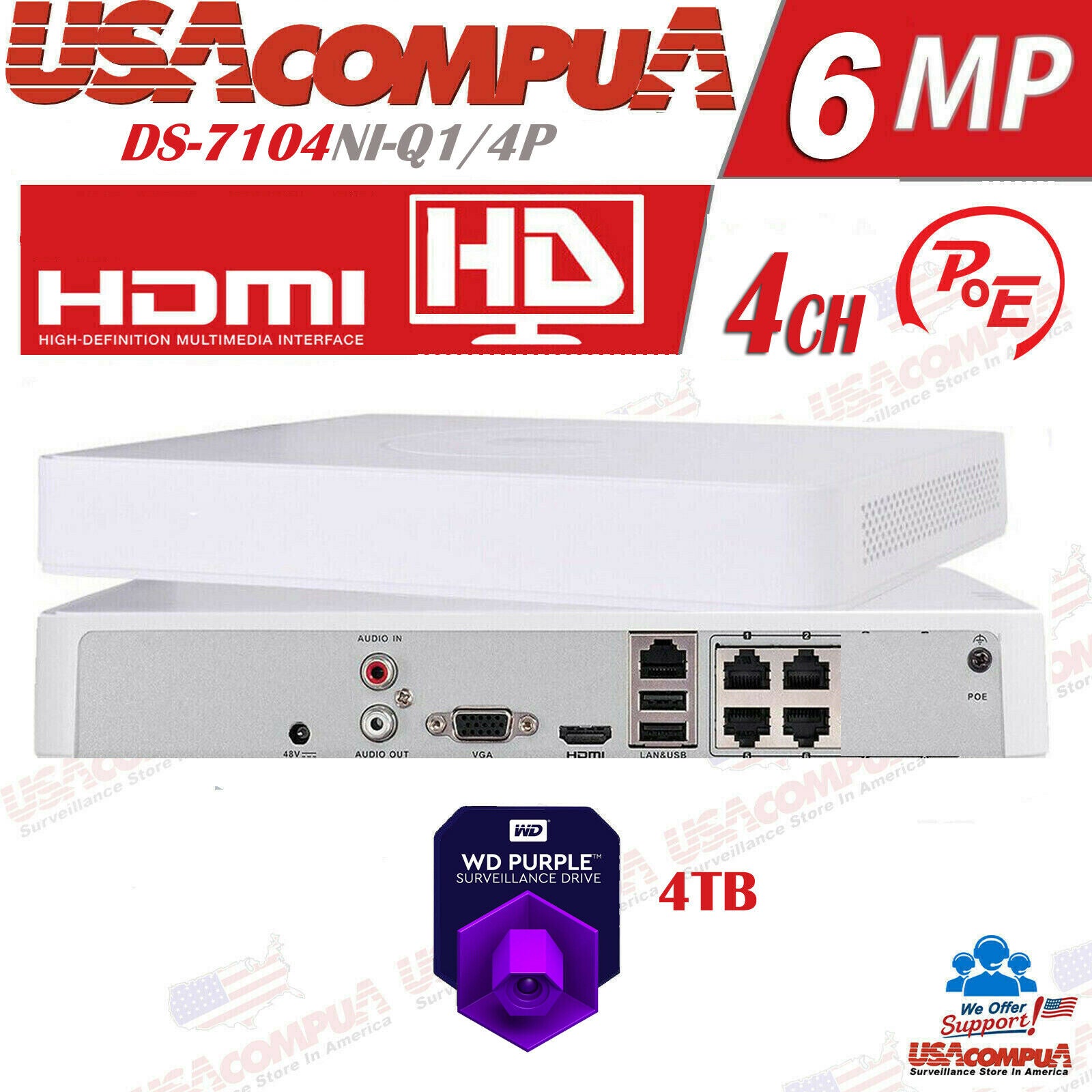 Hikvision DS-7104NI-Q1/4P 4 Channel PoE Network Video Recorder with H.265+ Compression