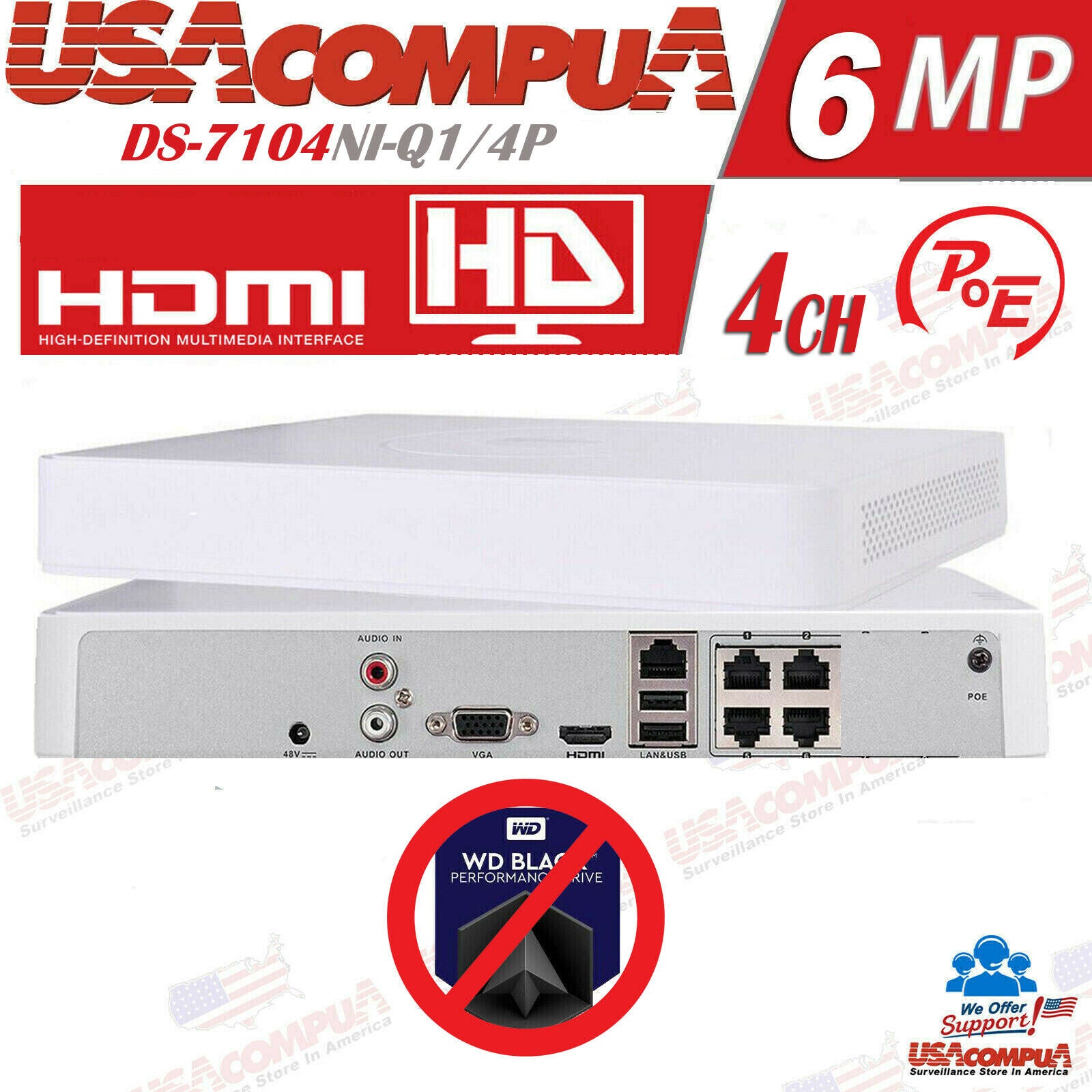 Hikvision DS-7104NI-Q1/4P 4 Channel PoE Network Video Recorder with H.265+ Compression
