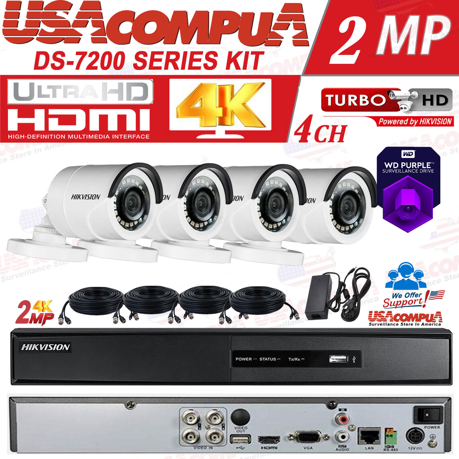 HIKVISION 4 Cameras Security System CCTV 4CH Turbo HD 1080P (1TB HDD)