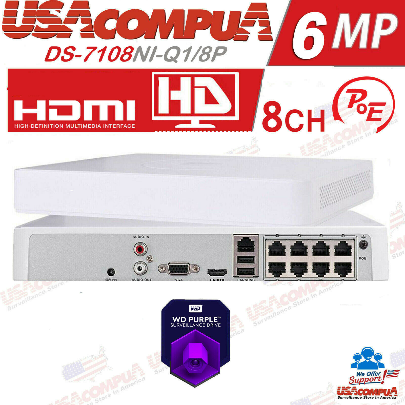 Hikvision DS-7108NI-Q1/8P 8-Channel PoE NVR with 6MP Support and H.265+
