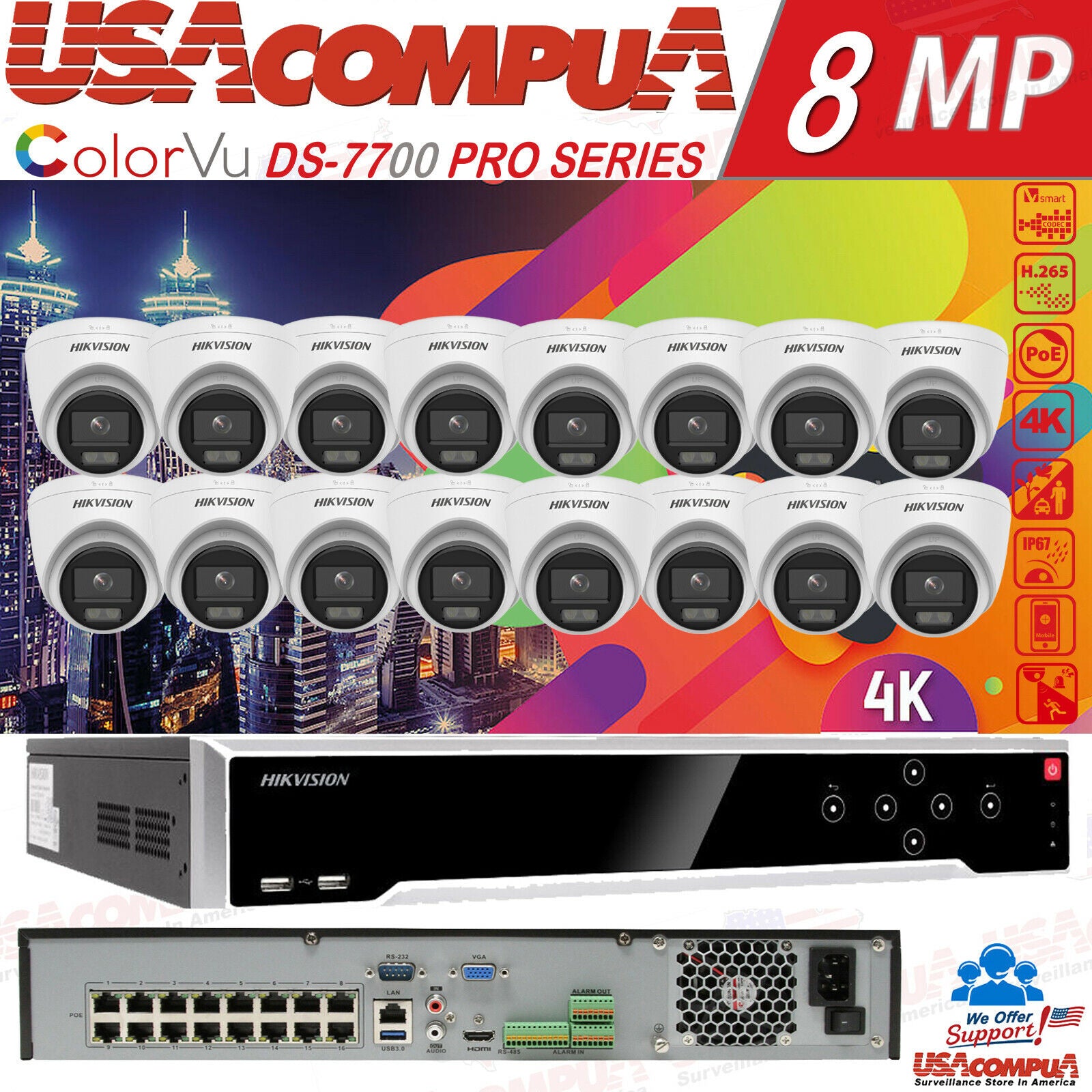 Hikvision 2MP 32CH 4K NVR System DS-2CD1327G0-L & DS-7732NI-K4/16P KIT/LOT