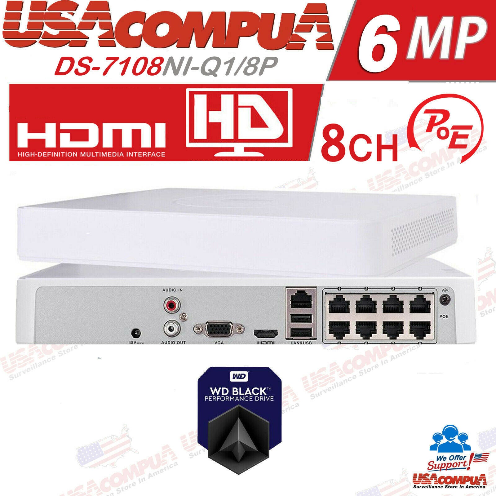 Hikvision DS-7108NI-Q1/8P 8-Channel PoE NVR with 6MP Support and H.265+
