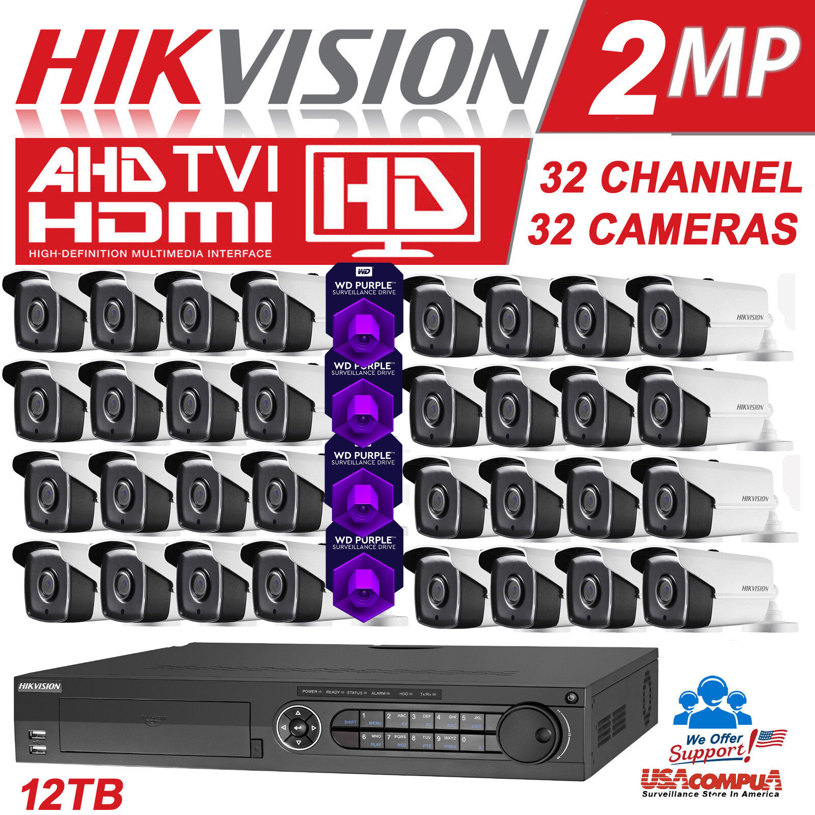 Hikvision Security System KIT 32 Ch Cameras TVI HD 1080p 12TB (4xHDD)