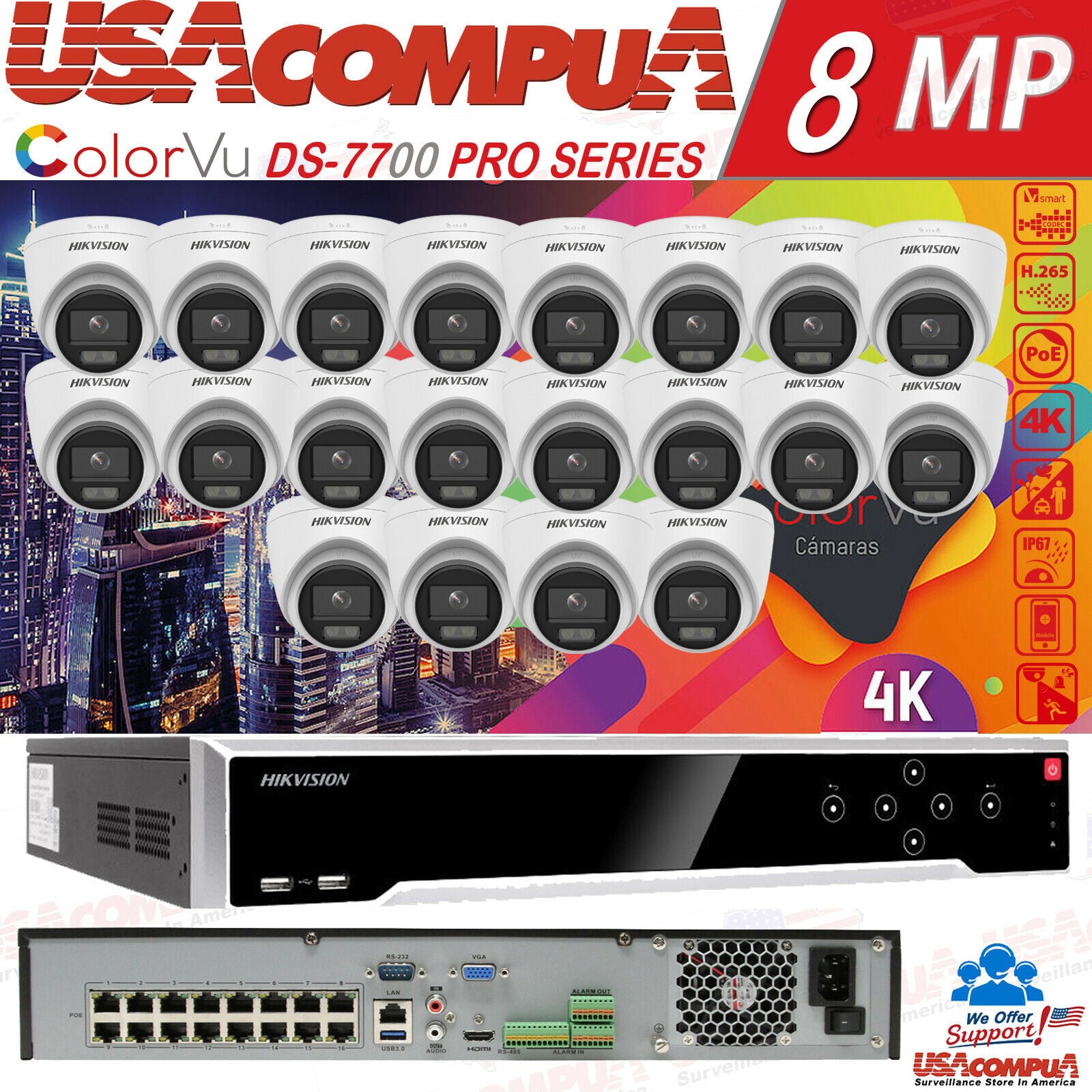 Hikvision 2MP 32CH 4K NVR System DS-2CD1327G0-L & DS-7732NI-K4/16P KIT/LOT