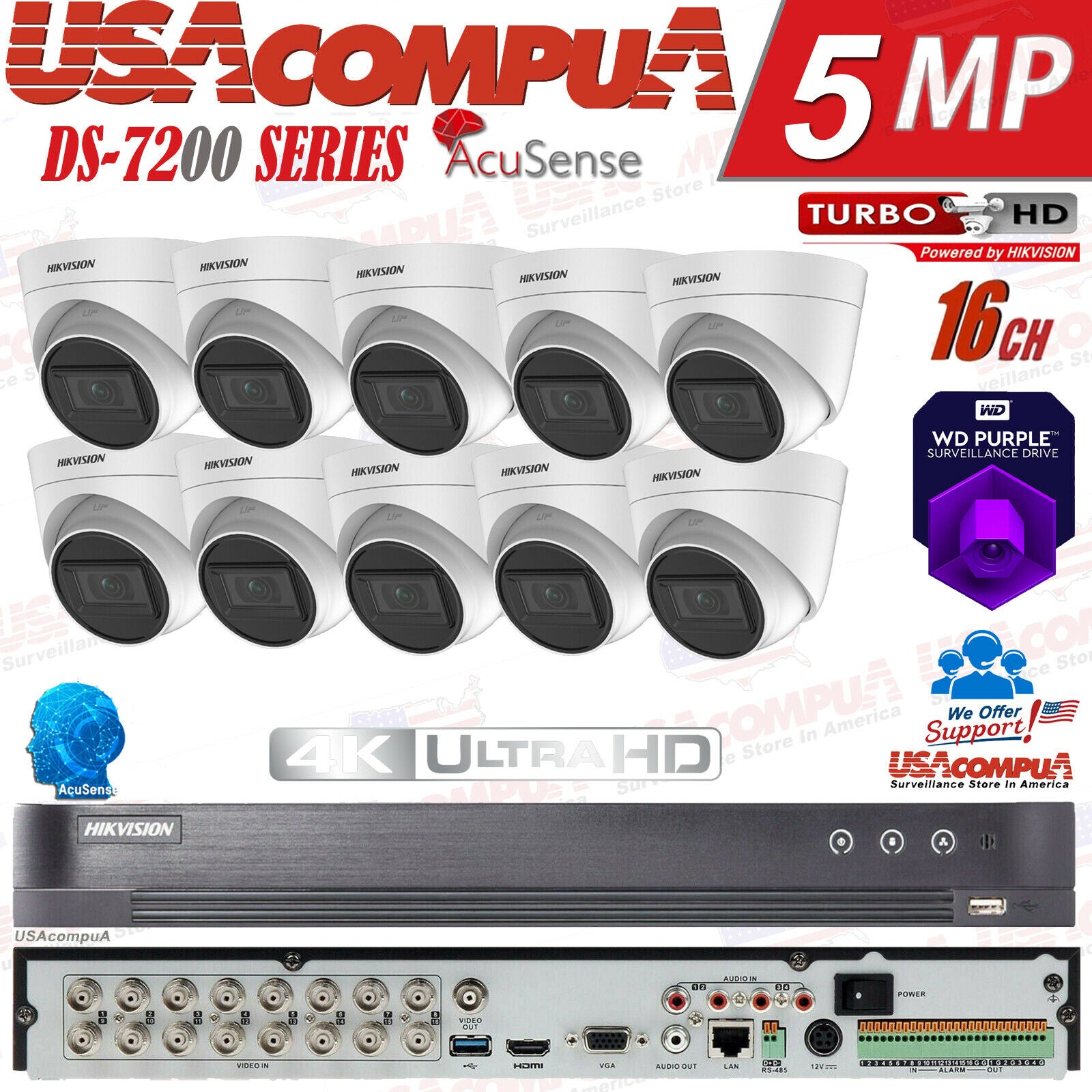 HIKVISION 4K CCTV 16 CH SECURITY CAMERA SYSTEM 4MP OUTDOOR TURRET HDD OPCIONAL