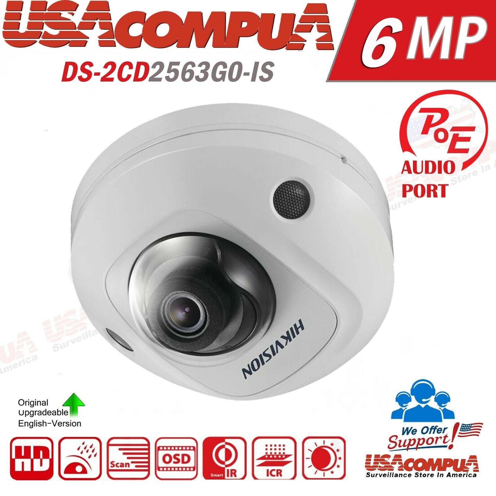 HIKVISION 6MP POE IP CAMERA DS-2CD2563G0-IS Built-inMic H.265+