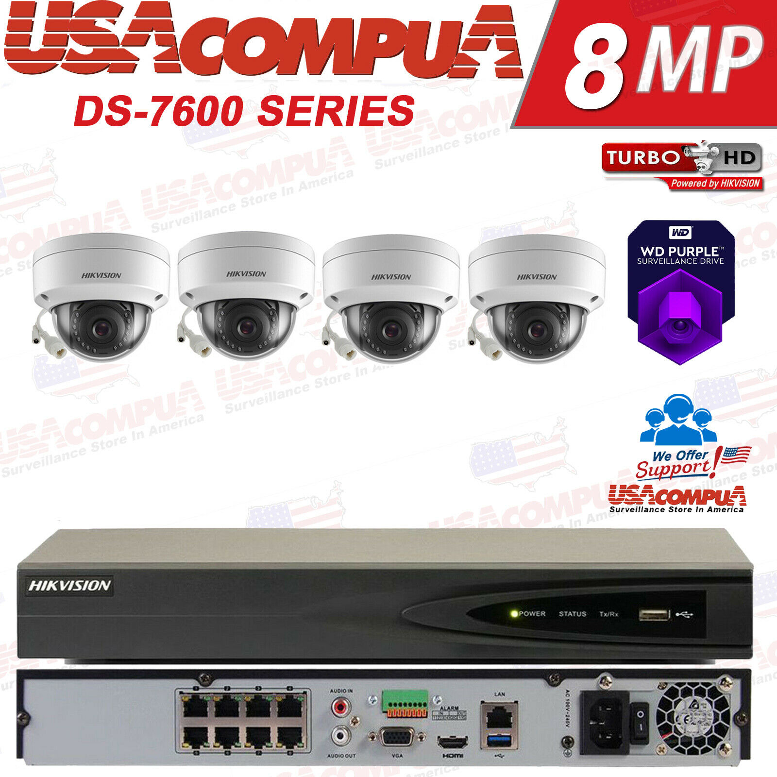 DS-2CD1123G0-I & DS-7608NI-K1/4P HIKVISION 2MP 8CH IP Camera Security System
