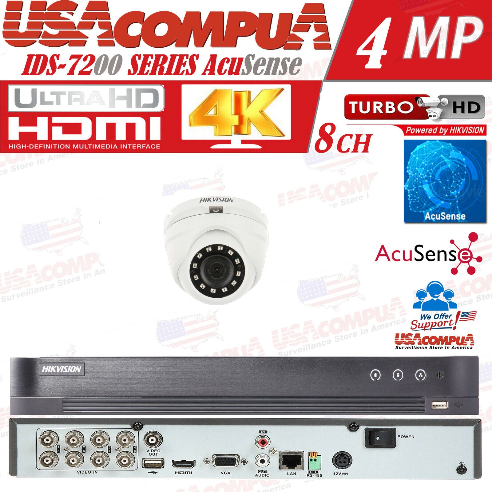 HIKVISION 2MP 8CH 4MP NVR System DS-2CE56DOT-IRMF & iDS-7208HQHI-M1/S Kit/Lot