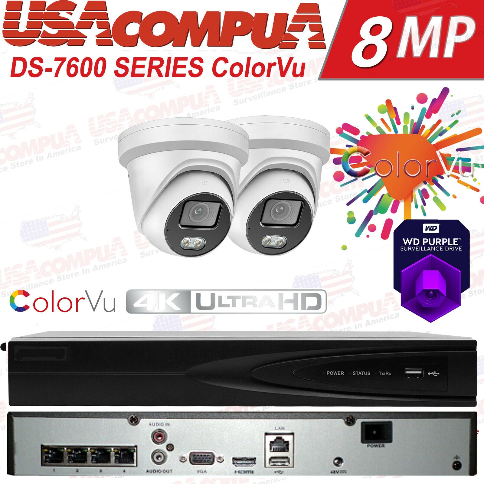 Hikvision 4CH 4K 4PoE Mic ColorVu 4MP Security Camera System IP 2.8mm Lot