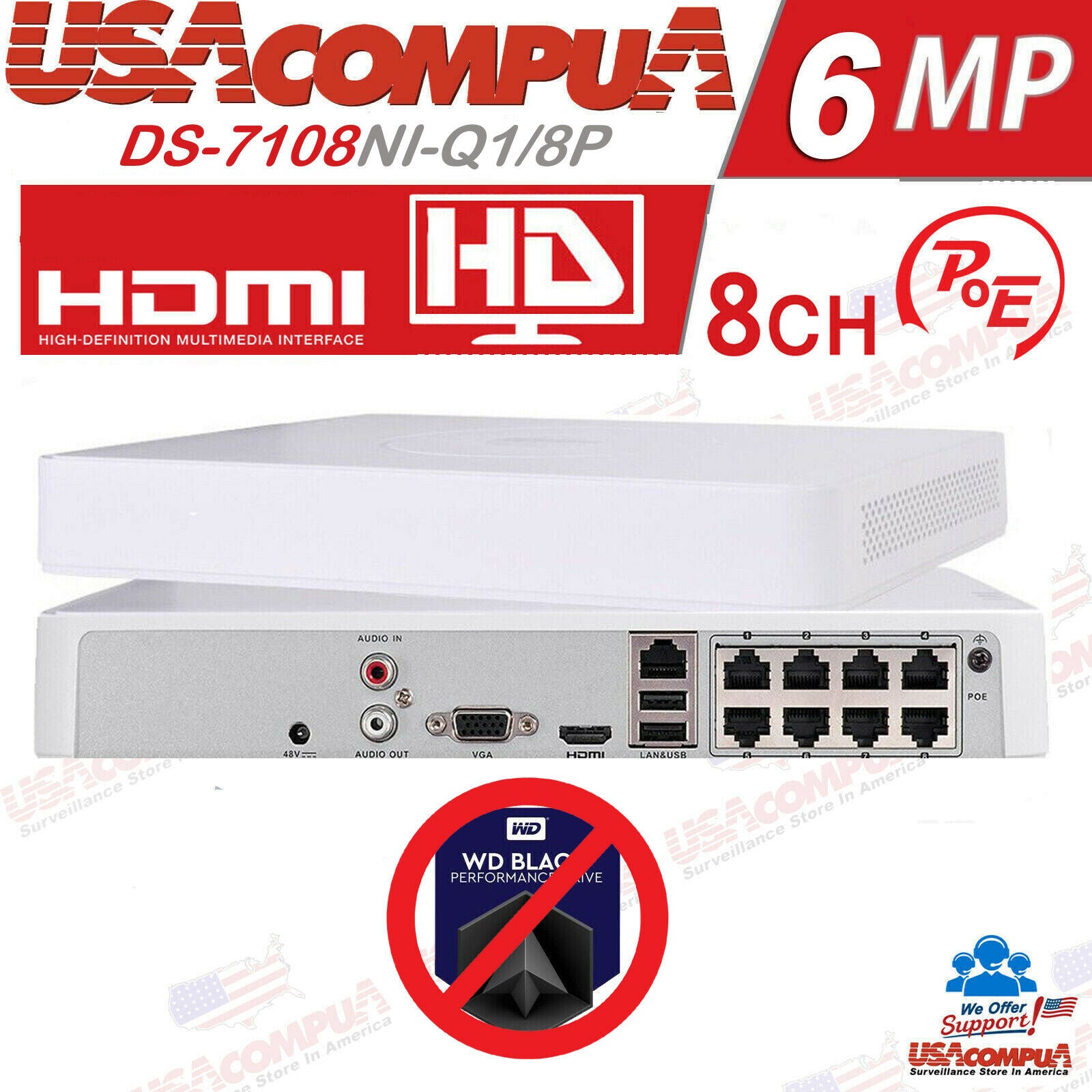 Hikvision DS-7108NI-Q1/8P 8-Channel PoE NVR with 6MP Support and H.265+