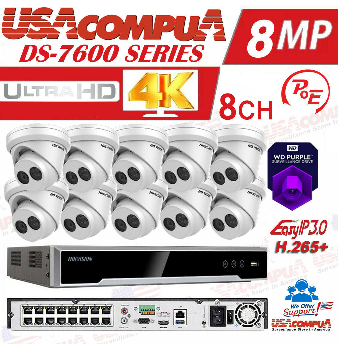 HIKVISION DS-2CD2343G0-I & DS-7616NI-K2/16P 4MP KIT 4K-UHD NVR