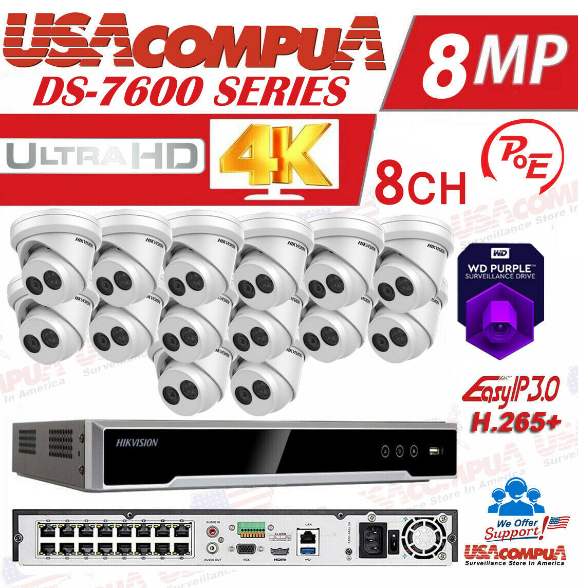 HIKVISION DS-2CD2343G0-I & DS-7616NI-K2/16P 4MP KIT 4K-UHD NVR