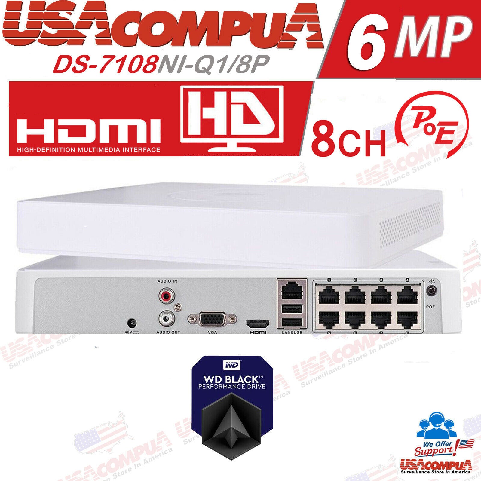 Hikvision DS-7108NI-Q1/8P 8-Channel PoE NVR with 6MP Support and H.265+