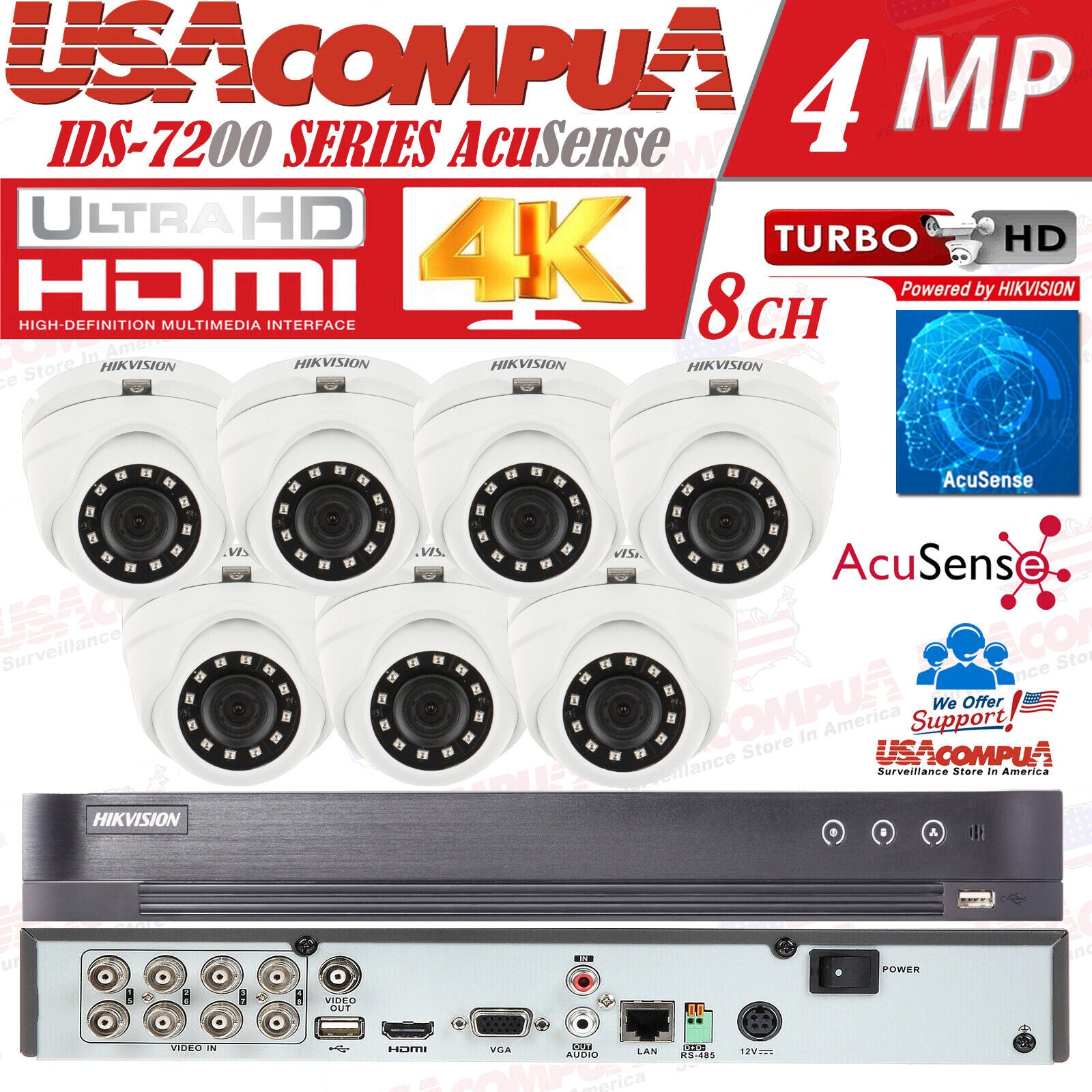HIKVISION 2MP 8CH 4MP NVR System DS-2CE56DOT-IRMF & iDS-7208HQHI-M1/S Kit/Lot