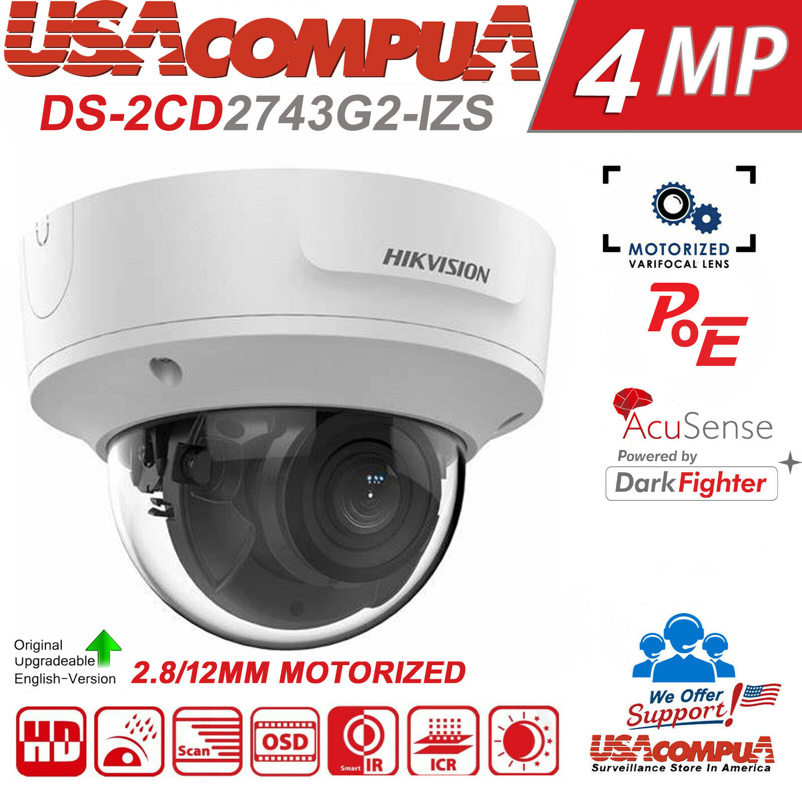 Hikvision DS-2CD2743G2-IZS 4MP AcuSense Motorized Varifocal Dome IP Camera