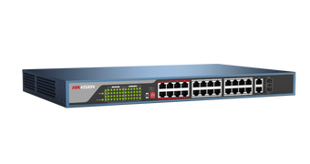 Conmutador PoE Ethernet no administrado Hikvision DS-3E0326P-E2 de 24 puertos con acceso a red de 100 Mbps