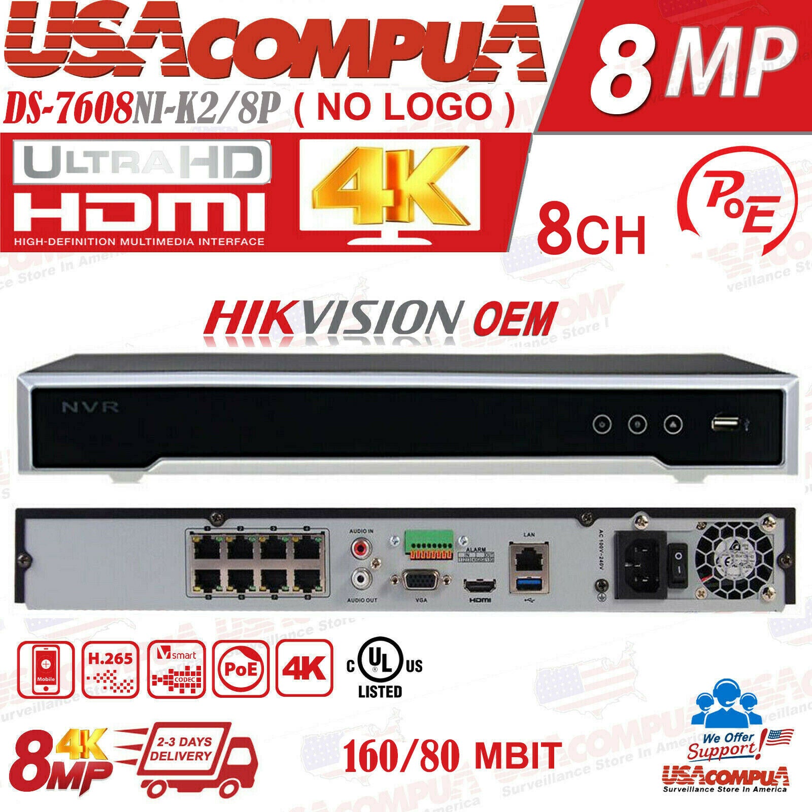 DS-7608NI-K2/8P  HIKVISION NVR 8CH 8 POE 4K Channel security H.265