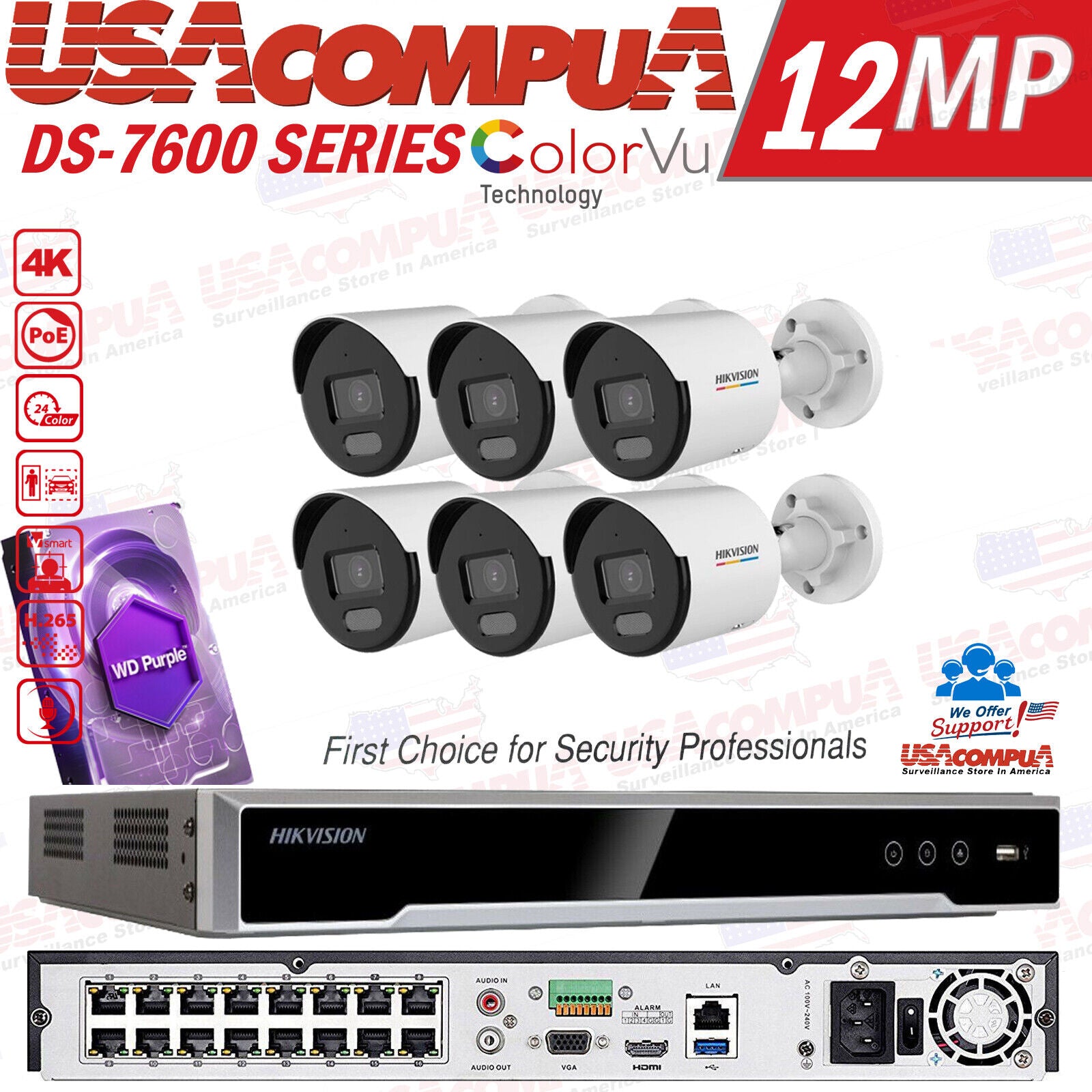 Hikvision 16CH 12MP Security Camera System CCTV 4TB 4MP Bullet ColorVu W/Audio