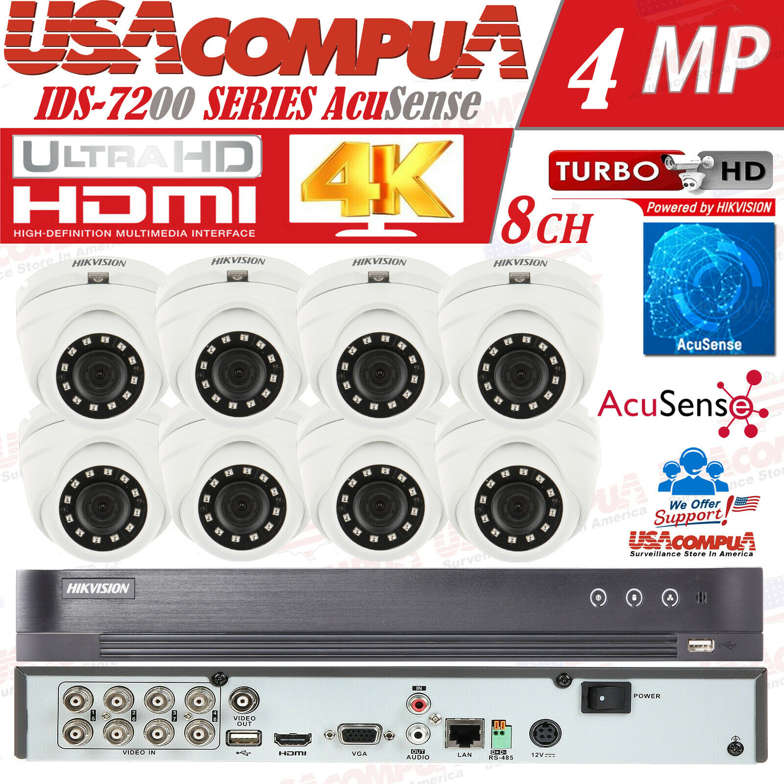 HIKVISION 2MP 8CH 4MP NVR System DS-2CE56DOT-IRMF & iDS-7208HQHI-M1/S Kit/Lot