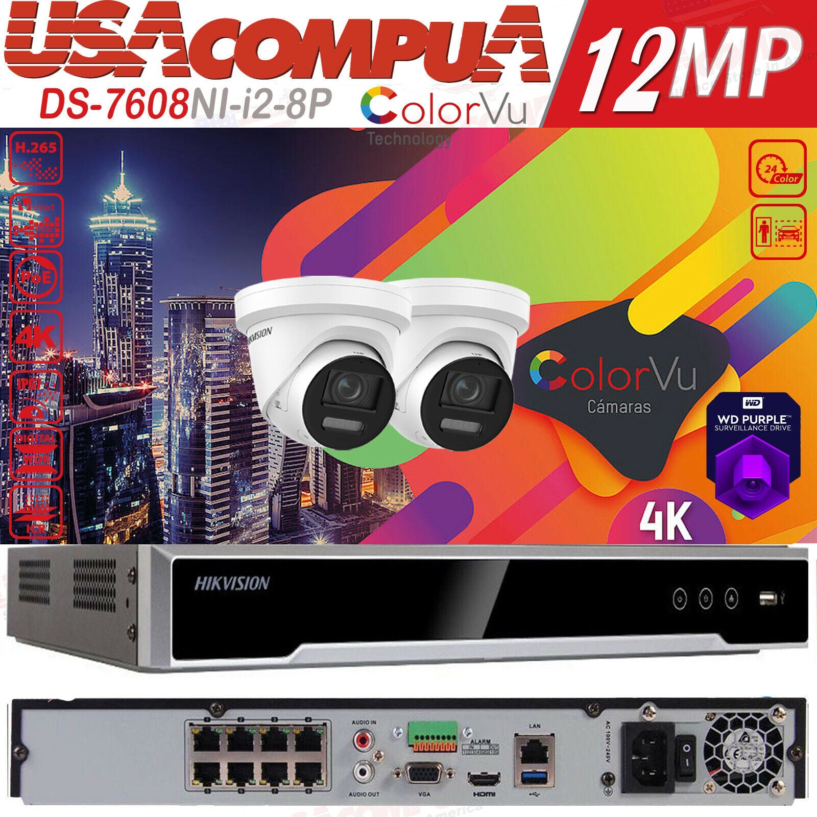 Hikvision 4K 8CH Security Camera System 12MP 8 POE ColorVu 2 Way Audio G2 Lot