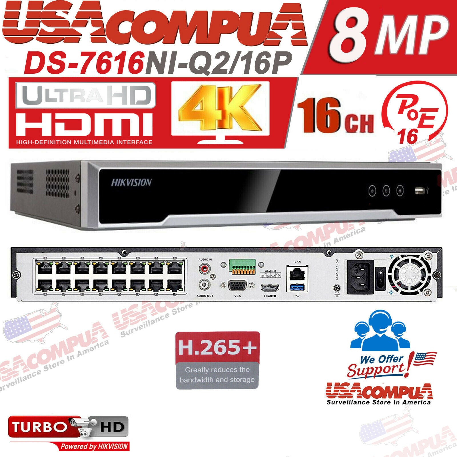 Hikvision 4K Security camera System 2MP 16 channel IP H.265 WDR 2TB PURPLE