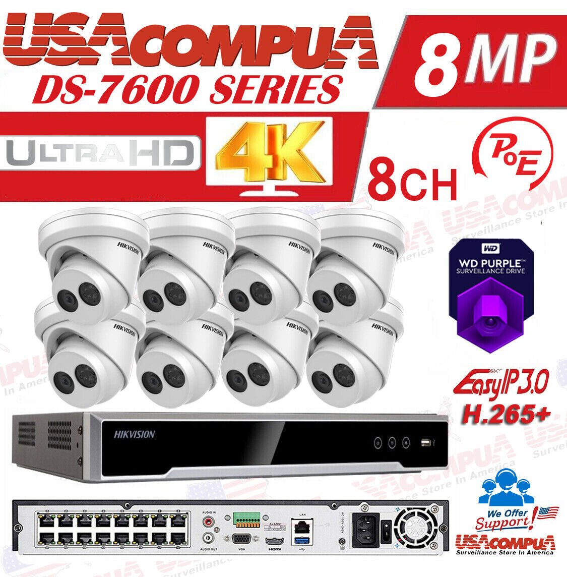 HIKVISION DS-2CD2343G0-I & DS-7616NI-K2/16P 4MP KIT 4K-UHD NVR