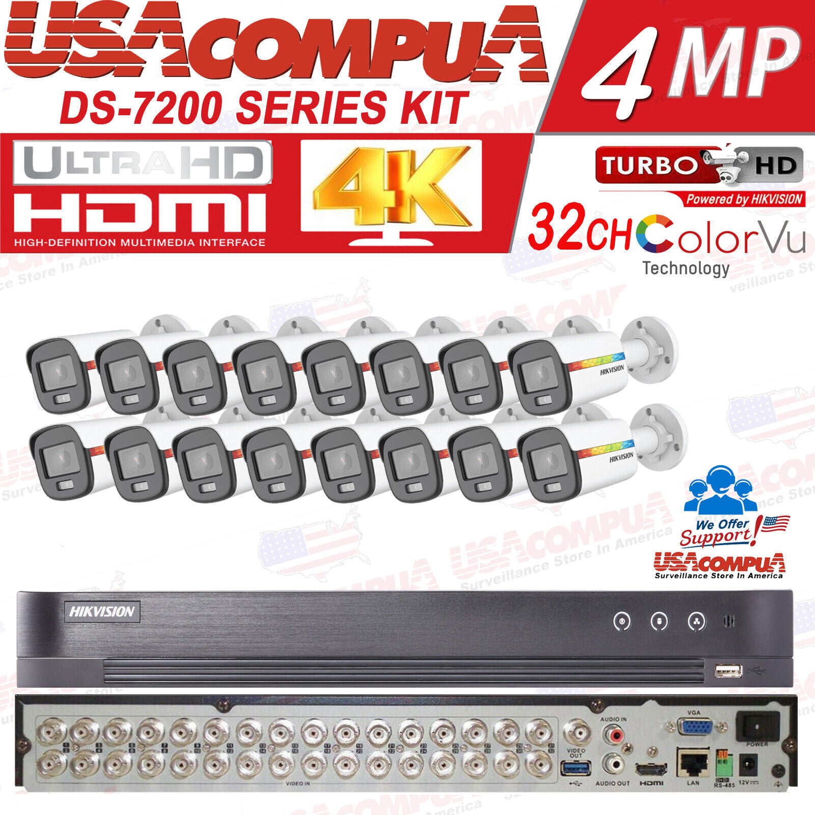 HIKVISION 4k 32CH SECURITY CAMERA SYSTEM BULLET COLORVU 2MP 4TB HARD DISK