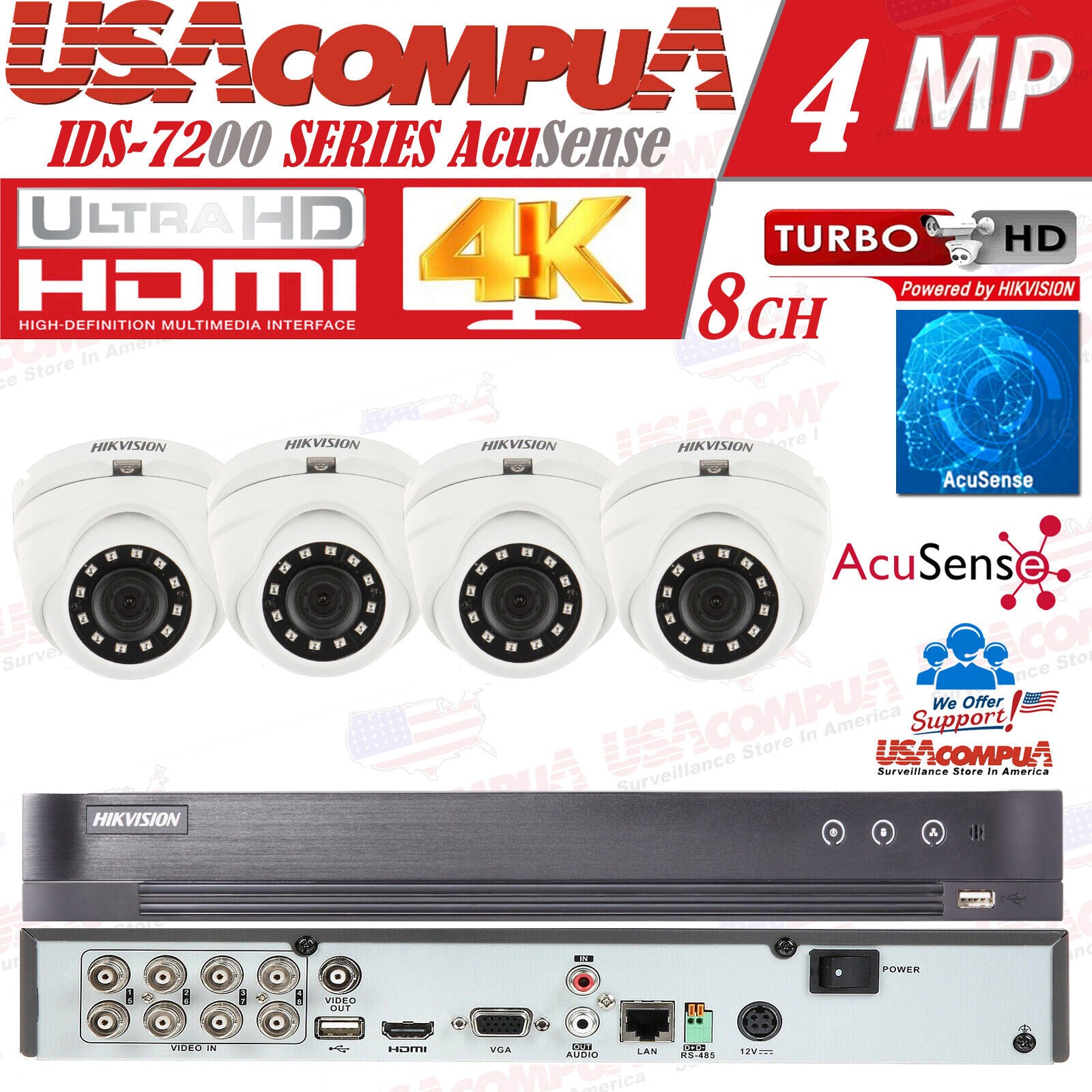 HIKVISION 2MP 8CH 4MP NVR System DS-2CE56DOT-IRMF & iDS-7208HQHI-M1/S Kit/Lot