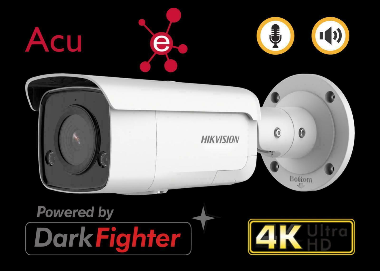 Cámara IP Hikvision 4K 8MP AcuSense+DarkFighter DS-2CD2T86G2-ISU/SL con micrófono y altavoz