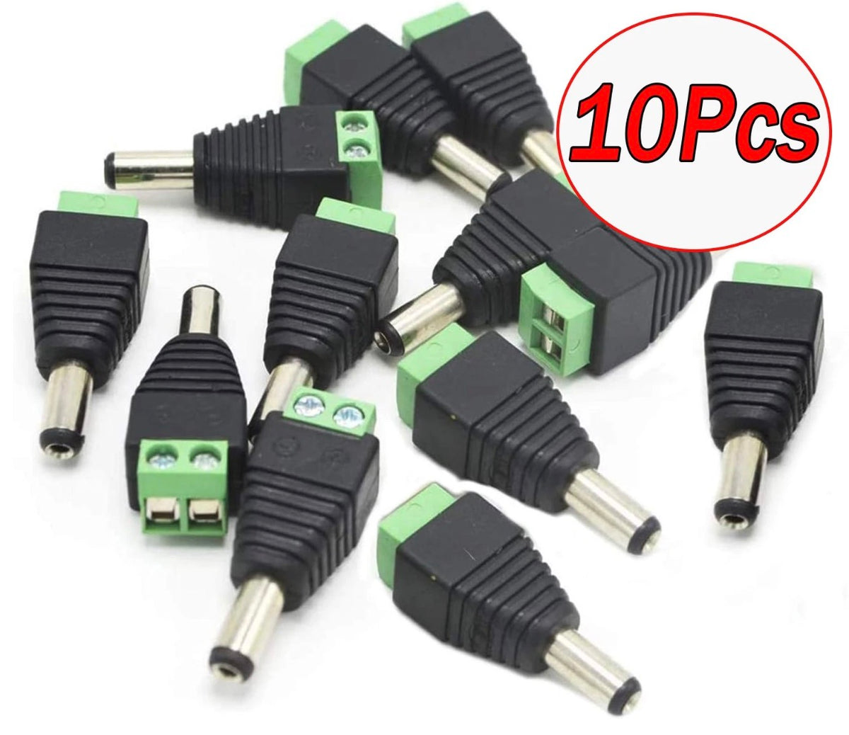 10Pcs Connector for CCTV  DC Power Male 5.5 x 2.1mm Jack Adapter Cable Plug