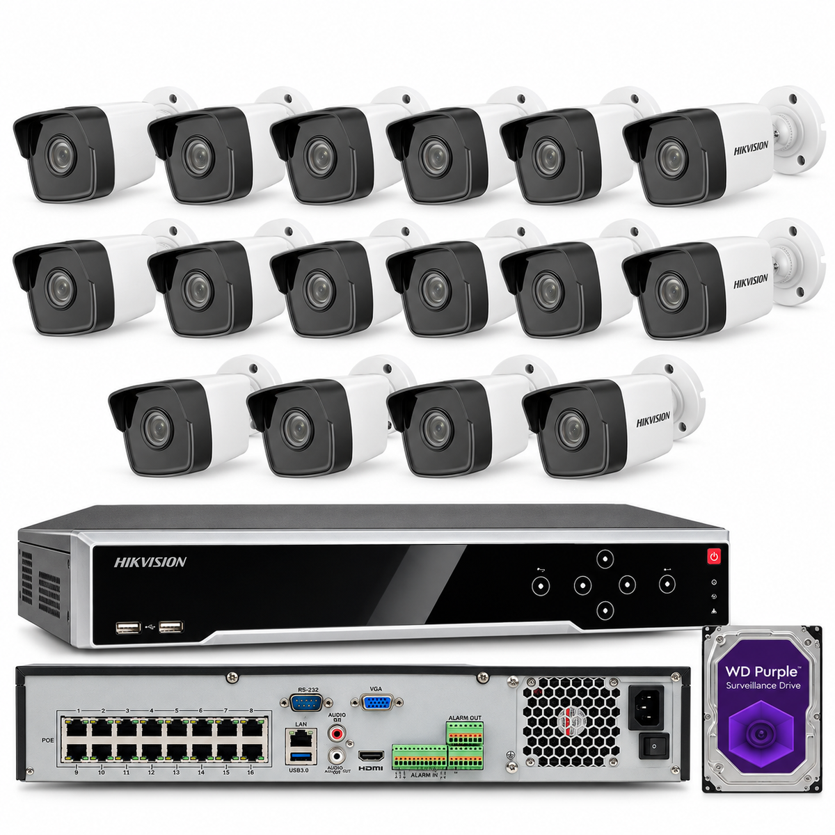 Hikvision NVR 4K 16CH 8MP 16 POE Security IP Camera System DS-2CD1083G0-IUF Lot