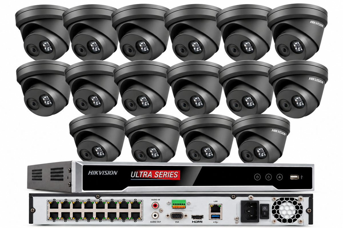 Sistema de cámaras de seguridad IP CCTV Hikvision 8K 16 CANALES 32MP DS-2CD2383G2-IU 8MP NEGRO