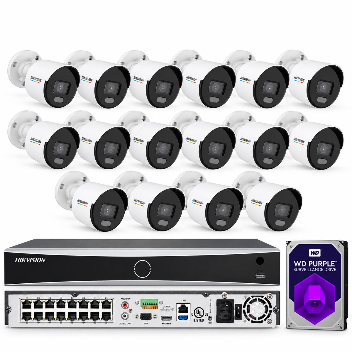 Hikvision 8MP 16CH NVR ColorVu IP Camera system DS-2CD1047G0-LUF W/Audio Lot